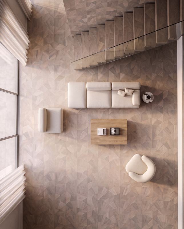 Top view of a bespoke geometric pattern floor