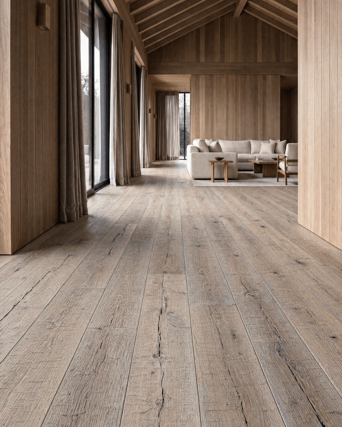 Reclaimed French white oak floor in a contemporary home