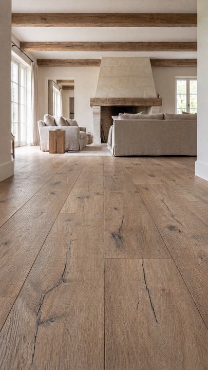 Reclaimed French white oak floor in a home