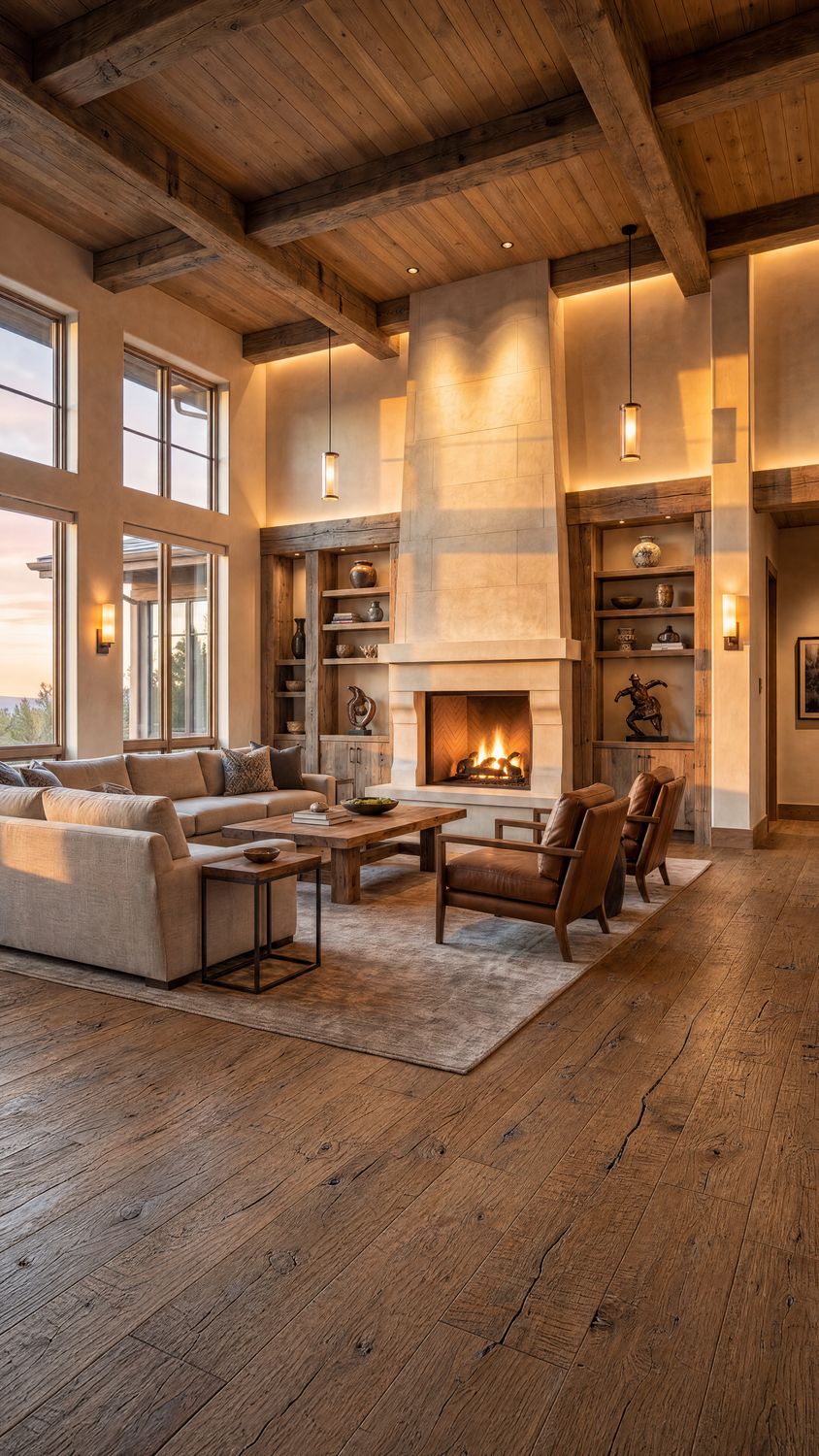 Reclaimed French white oak in a heritage-style great room