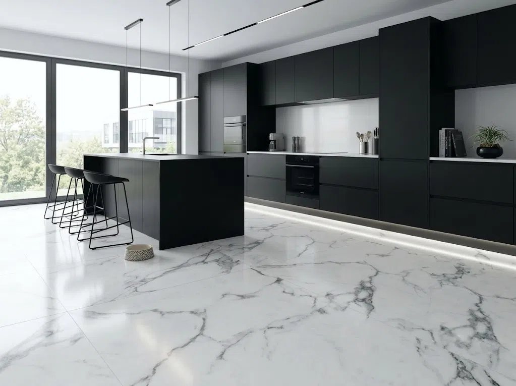 Floorence Tile marble-look kitchen floor